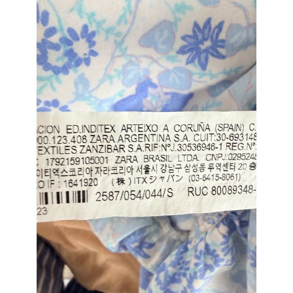 Zara Floral Maxi Dress Women's S Blue White V-Neck Empire Waist Boho Resort - Picture 9 of 10